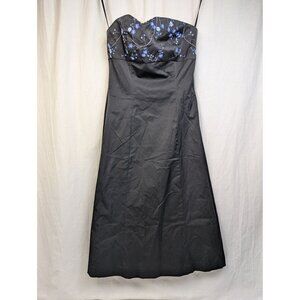 Express World Brand Women's Y2K Black Floral Embroidered Strapless Dress Sz 1/2